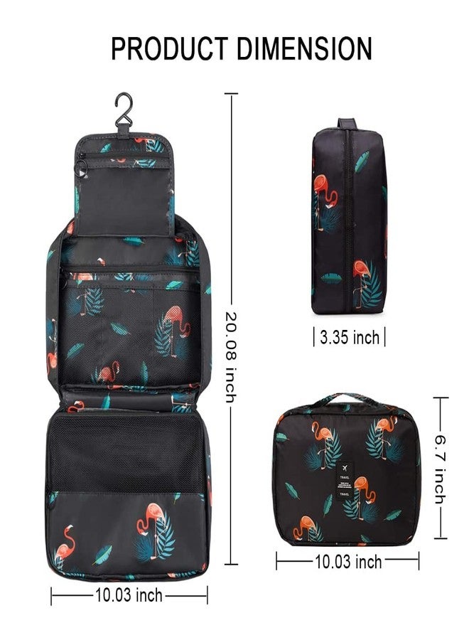 13 SOEME Travel Organizer - Toiletry Bag for Men & Women | Waterproof Nylon Hanging Organizer Bag for Makeup/Shaving Kit/Cosmetics (Black Flamingo) - Image 4